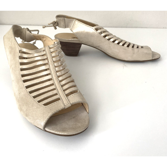 NWOB Paul Green Slingback Trisha Suede Sandal Gold Cut Out Open Toe 7.5 UK 10 US - Picture 6 of 8